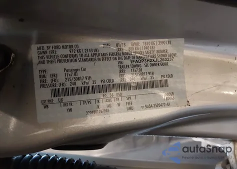 2018 Ford Focus Sel из США, поврежденный, VIN 1FADP3H2XJL260237